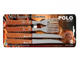 Jogo 2 facas,2 garfos CB madeira