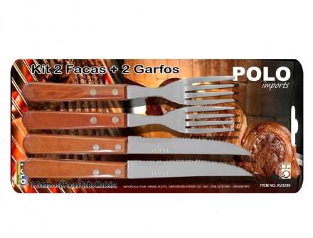 Jogo 2 facas,2 garfos CB madeira